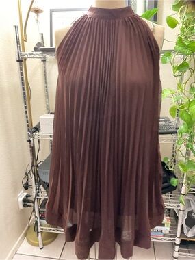 💜💜💜Scarlett Chocolate Brown One-Shoulder Pleated Dress